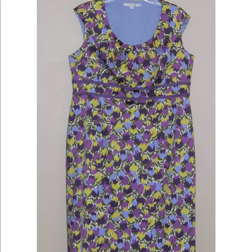 Boden Dress Size 14 Purple Yellow Floral Cotton